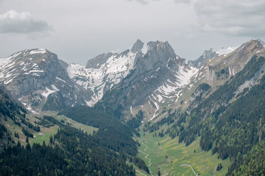 Die Hügel von Appenzell Ausserrhoden vor dem Alpstein.